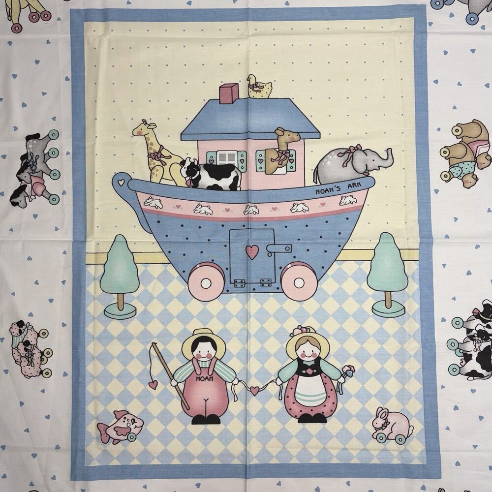 Vintage Daisy Kingdom Nursery Collection Noah's Ark Nursery Quilt Panel 35x45”